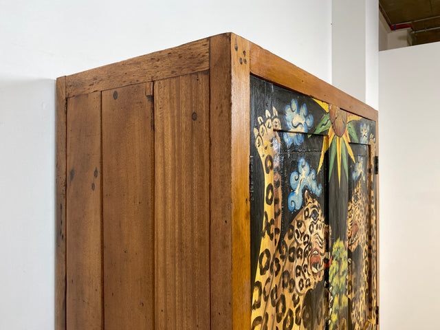 Boatwood by WMK # Exotischer Kleiderschrank kunstvoll handbemalt , ein aus altem Bootsholz handgefertigtes Unikat aus massivem Teakholz # Schrank Wäscheschrank Flurschrank Wardrobe Garderobe Teak