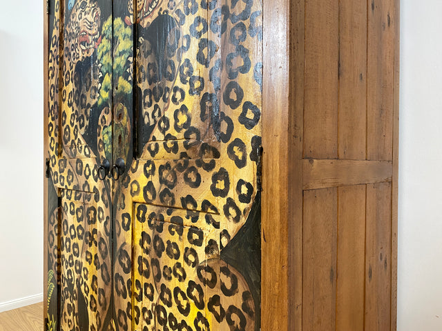 Boatwood by WMK # Exotischer Kleiderschrank kunstvoll handbemalt , ein aus altem Bootsholz handgefertigtes Unikat aus massivem Teakholz # Schrank Wäscheschrank Flurschrank Wardrobe Garderobe Teak
