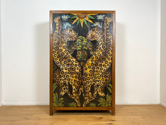 Boatwood by WMK # Exotischer Kleiderschrank kunstvoll handbemalt , ein aus altem Bootsholz handgefertigtes Unikat aus massivem Teakholz # Schrank Wäscheschrank Flurschrank Wardrobe Garderobe Teak