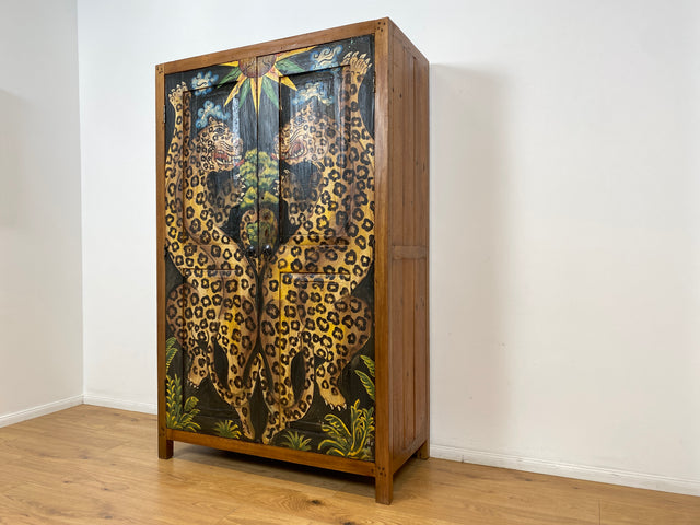 Boatwood by WMK # Exotischer Kleiderschrank kunstvoll handbemalt , ein aus altem Bootsholz handgefertigtes Unikat aus massivem Teakholz # Schrank Wäscheschrank Flurschrank Wardrobe Garderobe Teak