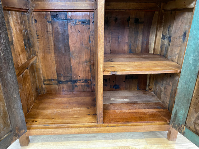 Boatwood by WMK # Exotischer Kleiderschrank kunstvoll handbemalt , ein aus altem Bootsholz handgefertigtes Unikat aus massivem Teakholz # Schrank Wäscheschrank Flurschrank Wardrobe Garderobe Teak