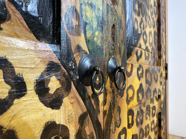 Boatwood by WMK # Exotischer Kleiderschrank kunstvoll handbemalt , ein aus altem Bootsholz handgefertigtes Unikat aus massivem Teakholz # Schrank Wäscheschrank Flurschrank Wardrobe Garderobe Teak