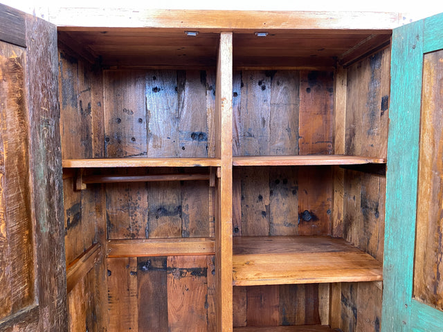 Boatwood by WMK # Exotischer Kleiderschrank kunstvoll handbemalt , ein aus altem Bootsholz handgefertigtes Unikat aus massivem Teakholz # Schrank Wäscheschrank Flurschrank Wardrobe Garderobe Teak