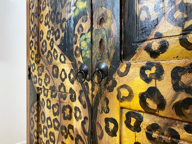 Boatwood by WMK # Exotischer Kleiderschrank kunstvoll handbemalt , ein aus altem Bootsholz handgefertigtes Unikat aus massivem Teakholz # Schrank Wäscheschrank Flurschrank Wardrobe Garderobe Teak