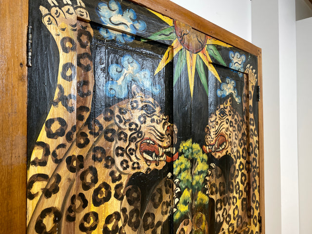 Boatwood by WMK # Exotischer Kleiderschrank kunstvoll handbemalt , ein aus altem Bootsholz handgefertigtes Unikat aus massivem Teakholz # Schrank Wäscheschrank Flurschrank Wardrobe Garderobe Teak