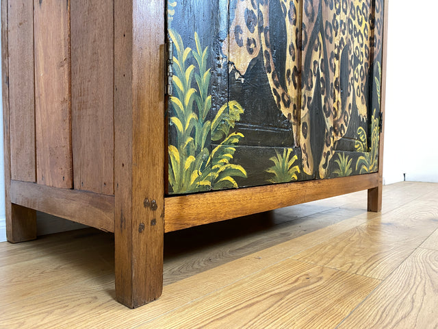 Boatwood by WMK # Exotischer Kleiderschrank kunstvoll handbemalt , ein aus altem Bootsholz handgefertigtes Unikat aus massivem Teakholz # Schrank Wäscheschrank Flurschrank Wardrobe Garderobe Teak