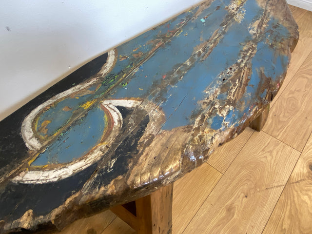 Boatwood by WMK I Einzigartige Sitzbank aus altem Bootsholz in Originalfarben I handgefertigtes Unikat I In- & Outdoor I Bank Holzbank Küchenbank Gartenbank Balkon Treibholz Loft Berlin Bremen Gera