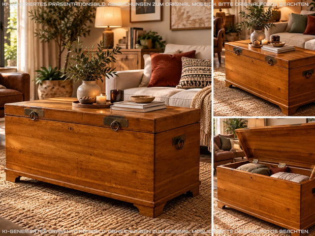 Wunderschöne große Truhe aus massiver Eiche mit späterem Messingbeschlag I Holztruhe Bauerntruhe Holzkiste Schatztruhe Piratenkiste Couchtisch Schuhschrank Jugendstil Vintage I