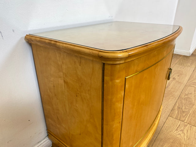 WMK I 1/2 Formschöner heller und großer Mid-Century Nachttisch aus vollem Holz mit Schubladen & abnehmbarer Glasauflage I Nachtkommode Nachtschrank Night Stand Kommode Vintage 60er Berlin Leipzig Kiel
