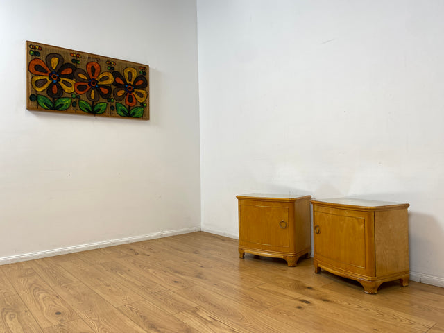 WMK I 1/2 Formschöner heller und großer Mid-Century Nachttisch aus vollem Holz mit Schubladen & abnehmbarer Glasauflage I Nachtkommode Nachtschrank Night Stand Kommode Vintage 60er Berlin Leipzig Kiel