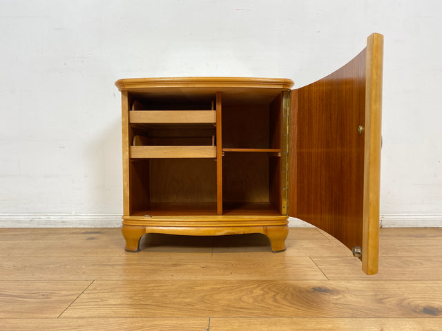 WMK I 1/2 Formschöner heller und großer Mid-Century Nachttisch aus vollem Holz mit Schubladen & abnehmbarer Glasauflage I Nachtkommode Nachtschrank Night Stand Kommode Vintage 60er Berlin Leipzig Kiel