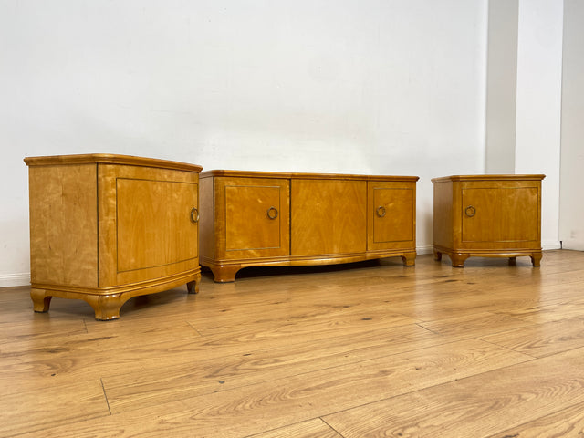 WMK I 1/2 Formschöner heller und großer Mid-Century Nachttisch aus vollem Holz mit Schubladen & abnehmbarer Glasauflage I Nachtkommode Nachtschrank Night Stand Kommode Vintage 60er Berlin Leipzig Kiel