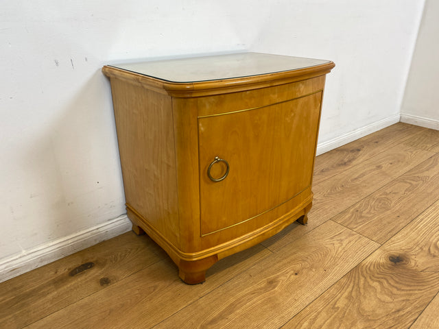 WMK I 1/2 Formschöner heller und großer Mid-Century Nachttisch aus vollem Holz mit Schubladen & abnehmbarer Glasauflage I Nachtkommode Nachtschrank Night Stand Kommode Vintage 60er Berlin Leipzig Kiel