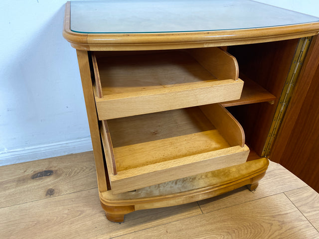 WMK I 1/2 Formschöner heller und großer Mid-Century Nachttisch aus vollem Holz mit Schubladen & abnehmbarer Glasauflage I Nachtkommode Nachtschrank Night Stand Kommode Vintage 60er Berlin Leipzig Kiel