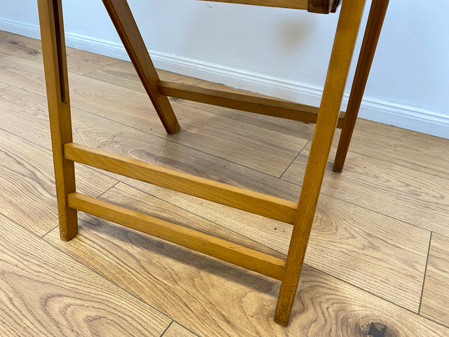 WMK # 1/11 Stylish, comfortable and stable Scandinavian mid-century folding chair with red imitation leather cover, stackable # Stacking chair, wooden chair, kitchen chair, balcony chair, school chair, vintage 60s