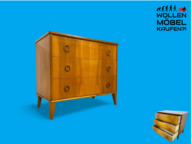 WMK Sehr schöne und gut erhaltene skandinavische Kommode aus vollem Holz mit Schubladen und hübschen Messinggriffen # Schrank Schubladenkommode Wäschekommode Sideboard Vintage Mid-Century 50er 60er