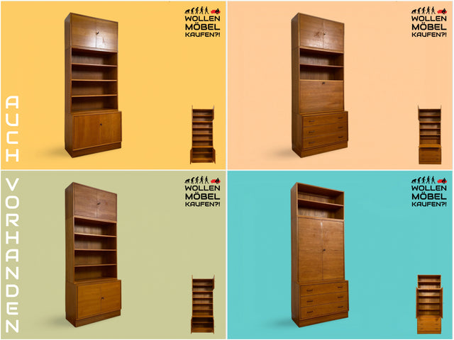 WMK # Stilvolles und sehr gut erhaltenes hohes & modulares Mid-Century Highboard aus 1960 in Teakholz mit Schubladen und Regal # Schrank Bücherschrank Wäscheschrank Regalwand Schrankwand Vintage Teak