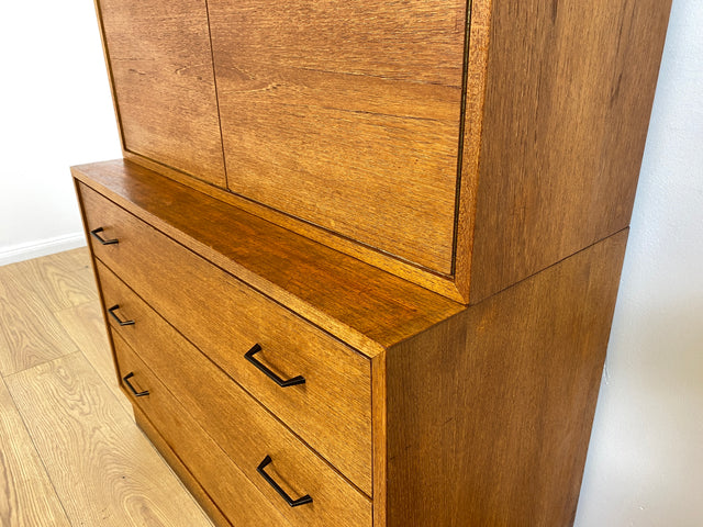 WMK # Stilvolles und sehr gut erhaltenes hohes & modulares Mid-Century Highboard aus 1960 in Teakholz mit Schubladen und Regal # Schrank Bücherschrank Wäscheschrank Regalwand Schrankwand Vintage Teak
