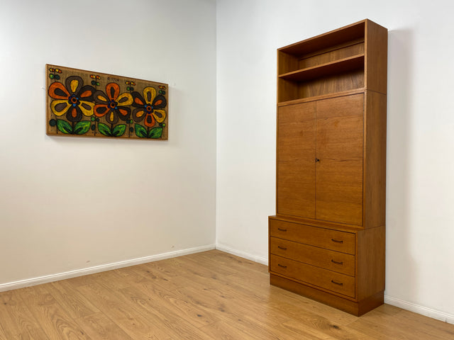 WMK # Stilvolles und sehr gut erhaltenes hohes & modulares Mid-Century Highboard aus 1960 in Teakholz mit Schubladen und Regal # Schrank Bücherschrank Wäscheschrank Regalwand Schrankwand Vintage Teak