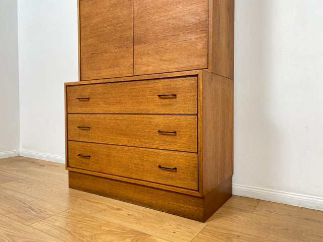 WMK # Stilvolles und sehr gut erhaltenes hohes & modulares Mid-Century Highboard aus 1960 in Teakholz mit Schubladen und Regal # Schrank Bücherschrank Wäscheschrank Regalwand Schrankwand Vintage Teak