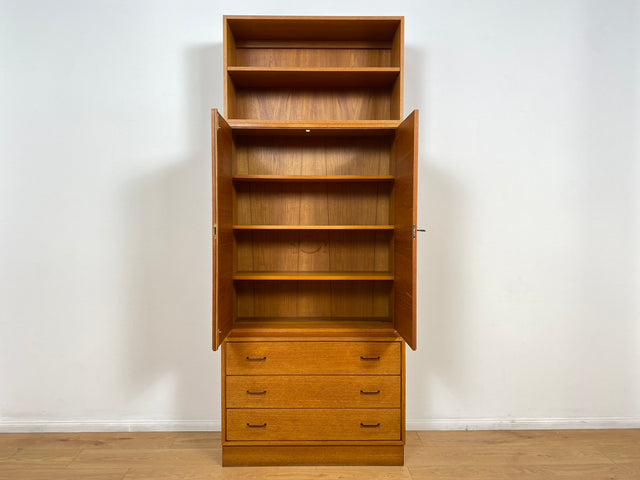 WMK # Stilvolles und sehr gut erhaltenes hohes & modulares Mid-Century Highboard aus 1960 in Teakholz mit Schubladen und Regal # Schrank Bücherschrank Wäscheschrank Regalwand Schrankwand Vintage Teak
