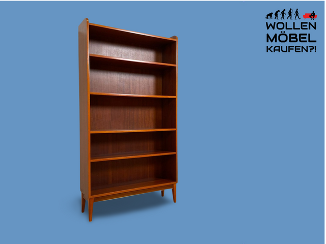 WMK # Stilvolles & gut erhaltenes hohes skandinavisches Bücherregal aus vollem Holz mit verstellbaren Regalböden # Regal Bücherschrank Holzregal Küchenregal Mid-Century Vintage 60er # Versand möglich