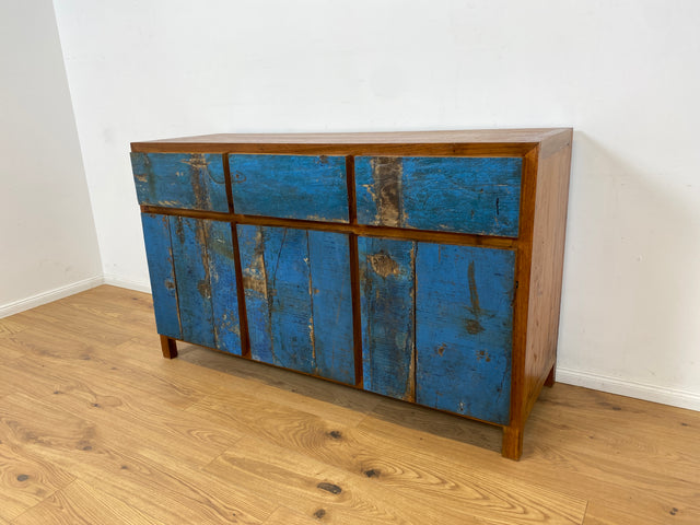 Boatwood by WMK # Sehr schönes meeresblaues Sideboard mit Schubladen , ein aus altem Bootsholz handgefertigtes Unikat aus massivem Teakholz # Schrank Kommode Anrichte Wäschekommode Fernsehkommode Teak