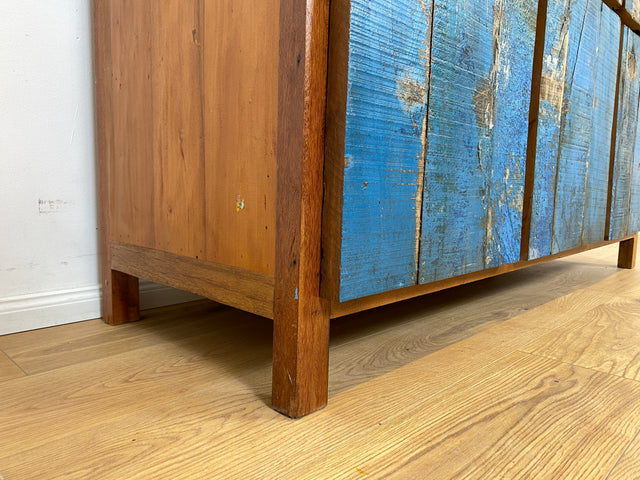 Boatwood by WMK # Sehr schönes meeresblaues Sideboard mit Schubladen , ein aus altem Bootsholz handgefertigtes Unikat aus massivem Teakholz # Schrank Kommode Anrichte Wäschekommode Fernsehkommode Teak