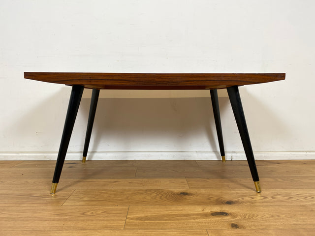 WMK Very pretty &amp; well-preserved mid-century coffee table from 1962 by Franz Widynski (Berlin) on period-typical conical feet # Living room table Sofa table Coffee table Retro Vintage Rockabilly