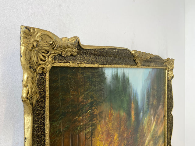 WMK Friendly &amp; very well painted oil on canvas landscape painting, 111x80cm, signed with PR98, in well-preserved stucco frame in gold # Painting Picture Wall Painting Oil Painting Gold Frame Vintage