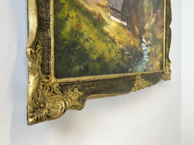 WMK Friendly &amp; very well painted oil on canvas landscape painting, 111x80cm, signed with PR98, in well-preserved stucco frame in gold # Painting Picture Wall Painting Oil Painting Gold Frame Vintage