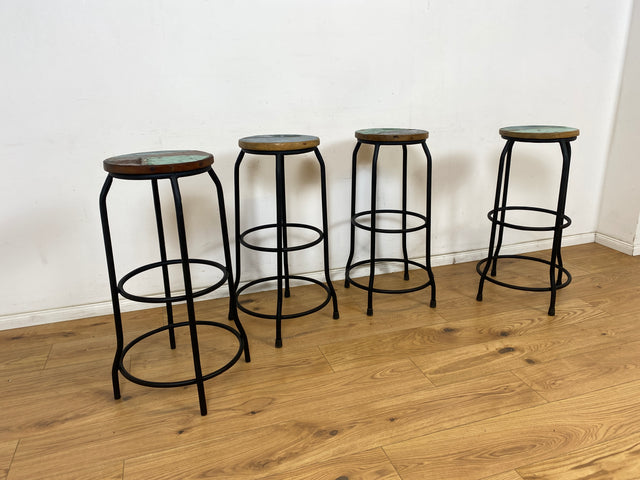 Boatwood by WMK # 1/4 Unique bar stools made of old boat wood on a new metal frame, handmade unique pieces made of solid teak wood # Bar chairs Stools Chairs Pub stools Kitchen chairs Bar Gastro