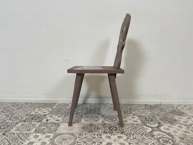 WMK Einzigartiger und kunstvoll handbemalter Holzstuhl mit wunderschönem handbemaltem Blumenmuster # Stuhl Küchenstuhl Chair Herrendiener Brettstuhl Bauernstuhl Landhaus Deko Beistelltisch Vintage