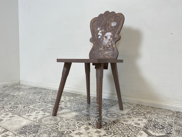 WMK Einzigartiger und kunstvoll handbemalter Holzstuhl mit wunderschönem handbemaltem Blumenmuster # Stuhl Küchenstuhl Chair Herrendiener Brettstuhl Bauernstuhl Landhaus Deko Beistelltisch Vintage