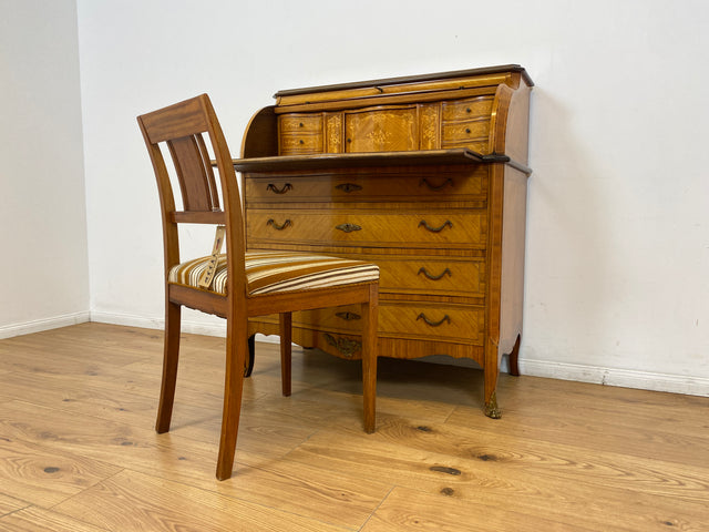 WMK # Vornehmer und gut erhaltener dänischer 60er Jahre Sekretär im Stil Louis XVI aus vollem Holz, mit feinen Intarsien # Sekretär Schreibschrank Schreibtisch Kommode Desk Barock Rokoko XV Vintage