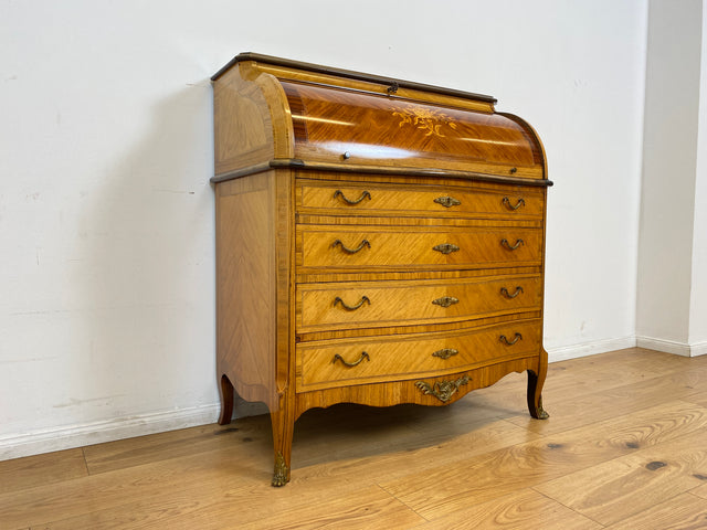 WMK # Vornehmer und gut erhaltener dänischer 60er Jahre Sekretär im Stil Louis XVI aus vollem Holz, mit feinen Intarsien # Sekretär Schreibschrank Schreibtisch Kommode Desk Barock Rokoko XV Vintage