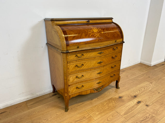 WMK # Vornehmer und gut erhaltener dänischer 60er Jahre Sekretär im Stil Louis XVI aus vollem Holz, mit feinen Intarsien # Sekretär Schreibschrank Schreibtisch Kommode Desk Barock Rokoko XV Vintage