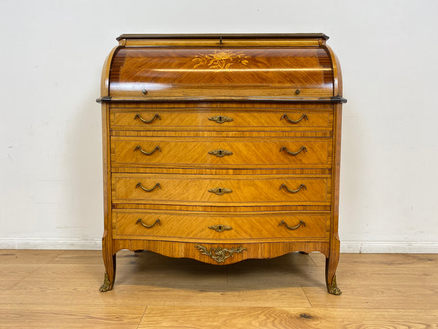 WMK # Vornehmer und gut erhaltener dänischer 60er Jahre Sekretär im Stil Louis XVI aus vollem Holz, mit feinen Intarsien # Sekretär Schreibschrank Schreibtisch Kommode Desk Barock Rokoko XV Vintage