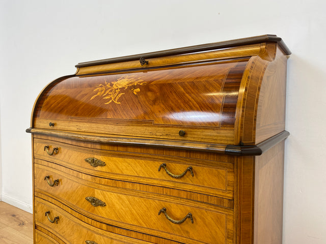 WMK # Vornehmer und gut erhaltener dänischer 60er Jahre Sekretär im Stil Louis XVI aus vollem Holz, mit feinen Intarsien # Sekretär Schreibschrank Schreibtisch Kommode Desk Barock Rokoko XV Vintage