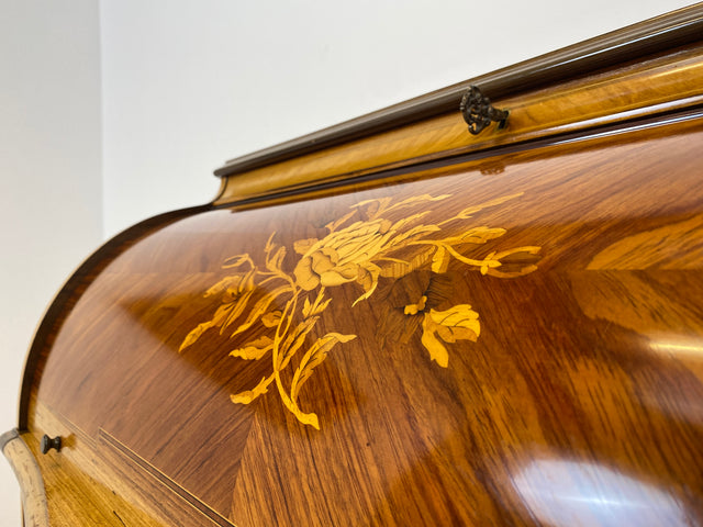 WMK # Vornehmer und gut erhaltener dänischer 60er Jahre Sekretär im Stil Louis XVI aus vollem Holz, mit feinen Intarsien # Sekretär Schreibschrank Schreibtisch Kommode Desk Barock Rokoko XV Vintage