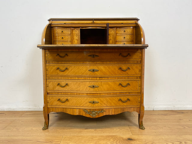 WMK # Vornehmer und gut erhaltener dänischer 60er Jahre Sekretär im Stil Louis XVI aus vollem Holz, mit feinen Intarsien # Sekretär Schreibschrank Schreibtisch Kommode Desk Barock Rokoko XV Vintage