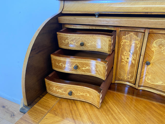 WMK # Vornehmer und gut erhaltener dänischer 60er Jahre Sekretär im Stil Louis XVI aus vollem Holz, mit feinen Intarsien # Sekretär Schreibschrank Schreibtisch Kommode Desk Barock Rokoko XV Vintage