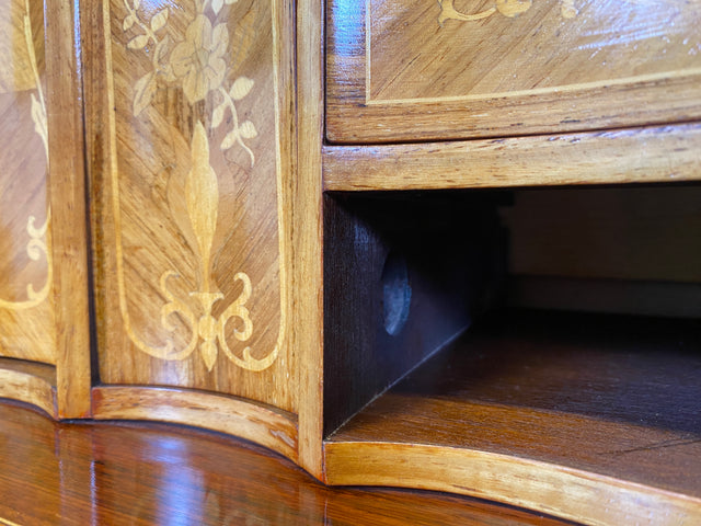WMK # Vornehmer und gut erhaltener dänischer 60er Jahre Sekretär im Stil Louis XVI aus vollem Holz, mit feinen Intarsien # Sekretär Schreibschrank Schreibtisch Kommode Desk Barock Rokoko XV Vintage