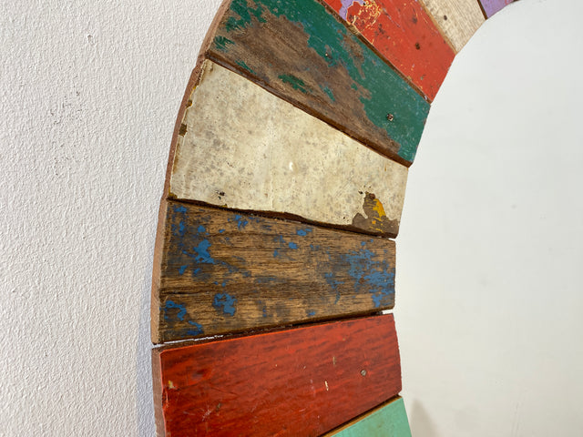 Boatwood by WMK # Beautiful round wall mirror made of old boat wood, a handmade unique piece made of teak in the original colors of the boats # colorful mirror bathroom mirror hallway mirror boat furniture artwork art