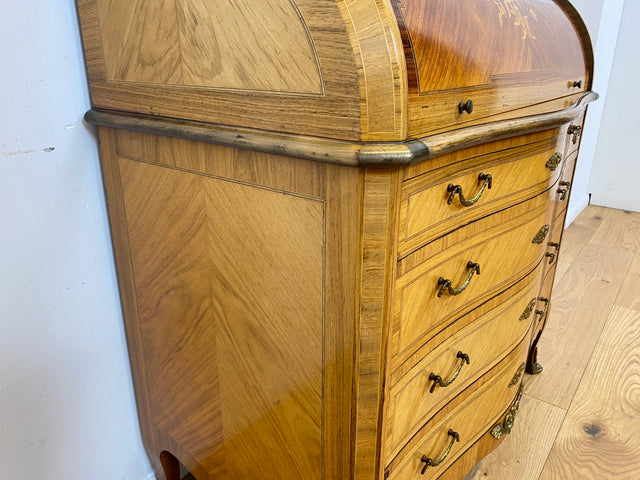 WMK # Vornehmer und gut erhaltener dänischer 60er Jahre Sekretär im Stil Louis XVI aus vollem Holz, mit feinen Intarsien # Sekretär Schreibschrank Schreibtisch Kommode Desk Barock Rokoko XV Vintage