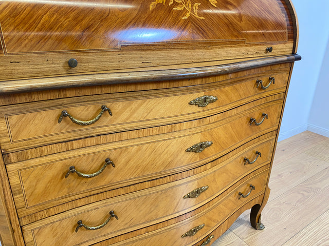 WMK # Vornehmer und gut erhaltener dänischer 60er Jahre Sekretär im Stil Louis XVI aus vollem Holz, mit feinen Intarsien # Sekretär Schreibschrank Schreibtisch Kommode Desk Barock Rokoko XV Vintage