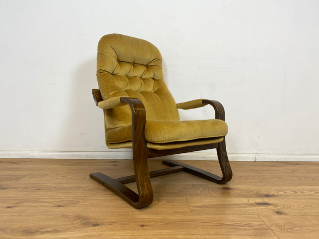 WMK 1/4 Formschöner, äußerst bequemer & sehr gut erhaltener skandinavischer Freisschwinger mit gestepptem Samtbezug # Sessel Lesesessel Relaxsessel Easy Chair Fernsehsessel Samt Vintage 70er Retro