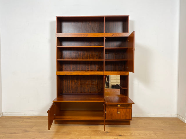 WMK Hochwertiger und sehr gut erhaltener skandinavische Bücherschrank in Palisander mit Vitrine & edlen Messinggriffen # Regal Bücherregal Wohnzimmerschrank Highboard Sideboard Rosewood Vintage Design