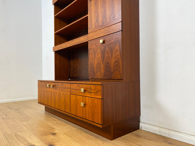 WMK Hochwertiger und sehr gut erhaltener skandinavische Bücherschrank in Palisander mit Vitrine & edlen Messinggriffen # Regal Bücherregal Wohnzimmerschrank Highboard Sideboard Rosewood Vintage Design