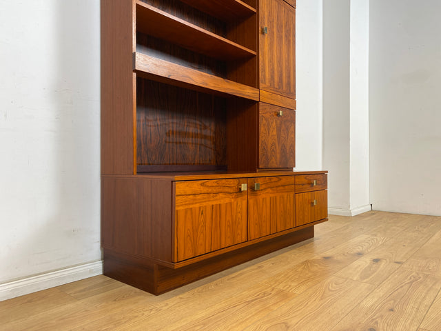 WMK Hochwertiger und sehr gut erhaltener skandinavische Bücherschrank in Palisander mit Vitrine & edlen Messinggriffen # Regal Bücherregal Wohnzimmerschrank Highboard Sideboard Rosewood Vintage Design